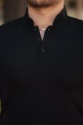 Erkek Hakim Yaka Dokuma Pamuklu Kumaş Kısa Kollu T-shirt resmi